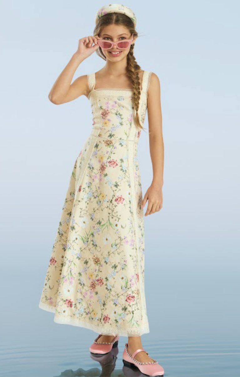 marlo beige multi print wrap dress AFRM Marlo printed mesh bandeau maxi dress in pink floral