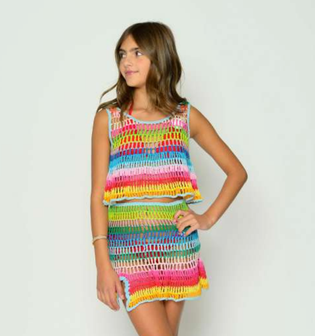 KatieJ NYC Tween Palmer Crochet Tank - Rainbow