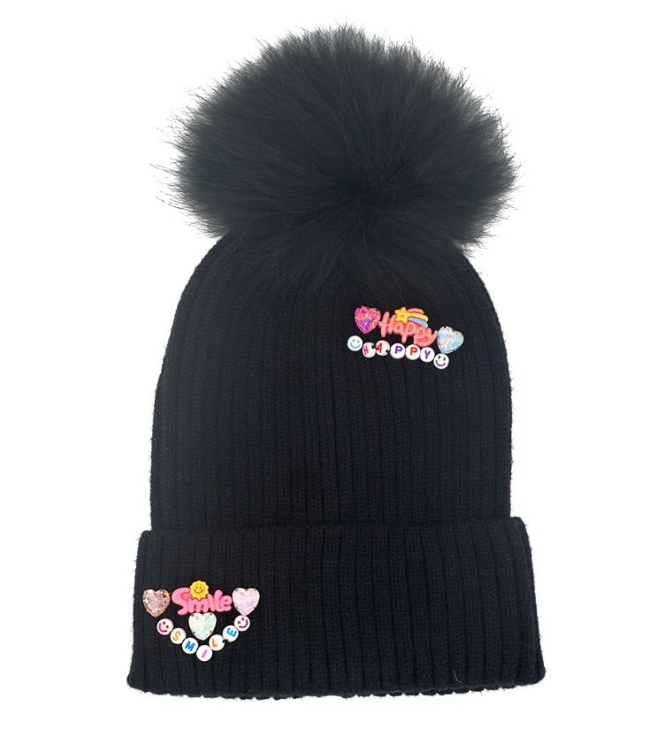 Bari Lynn Black Charms W/ Pompom Hat