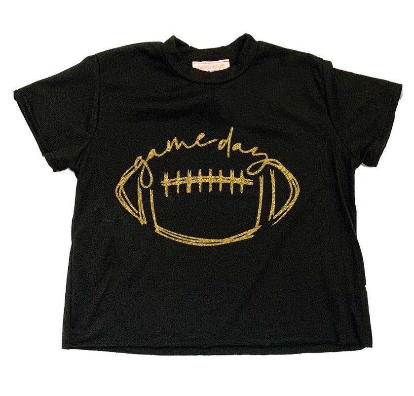 Tweenstyle Gold Glitter Game Day Football Tee - Black