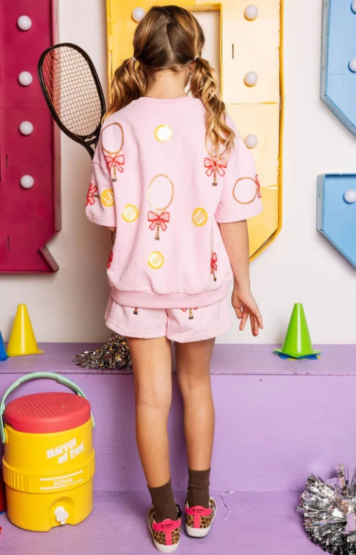 Queen Of Sparkles Kids Pink Bow Tennis Queen  2pc Set