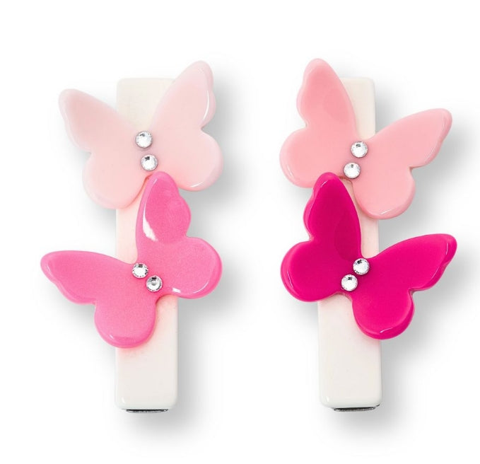 Lilies &amp;amp; Roses NY - Pinzas para el cabello con tonos rosa y mariposas