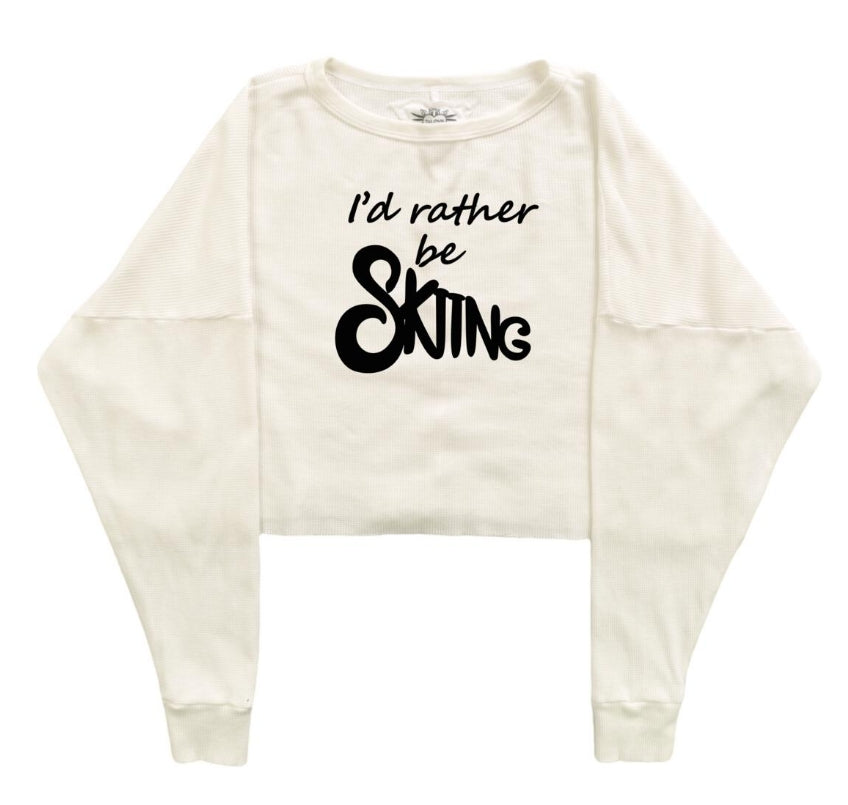 T2Love Ivory Waffle I&#39;d Rather Be Skiing Dolman Top