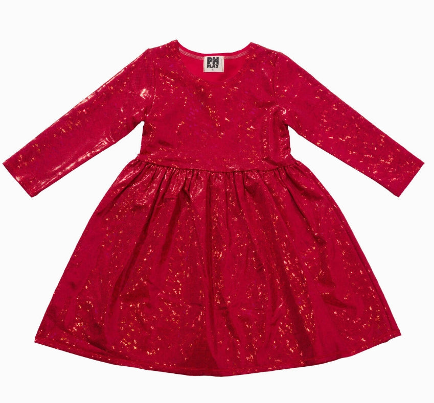 Vestido disco con estrellas de Hailey Petite - Rojo