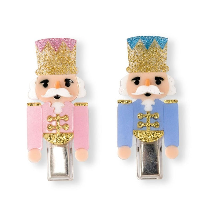 Lilies &amp; Roses Nutcracker Glitter Alligator Clips - Set Of 2- Blue/Pink