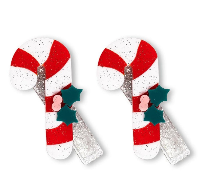 Lilies &amp; Roses Candy Cane Glitter Alligator Clips - Set Of 2