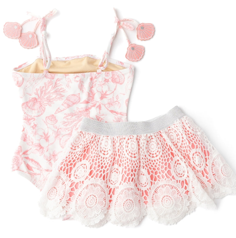 Shade Critters 1pc Swimsuit & Skirt Set - Coral Seaside Toile