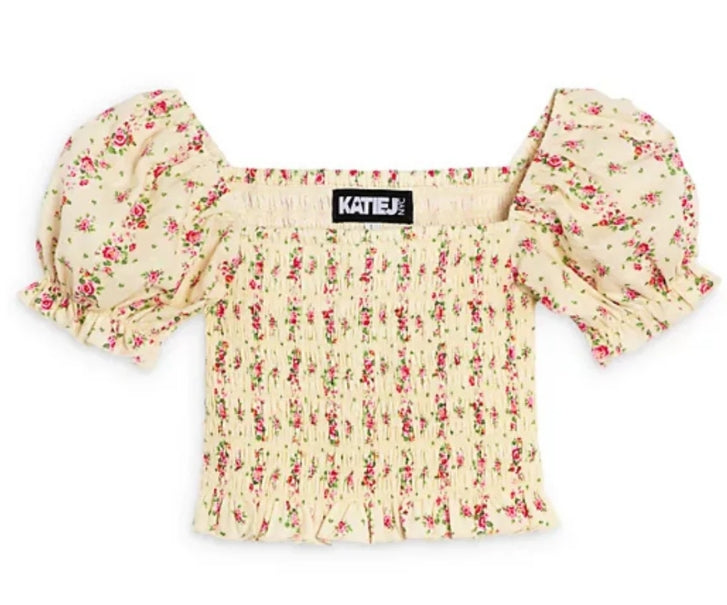 KatieJ NYC Marlee Print Puff Sleeve Top - Shabby Chic Floral * Preorder*