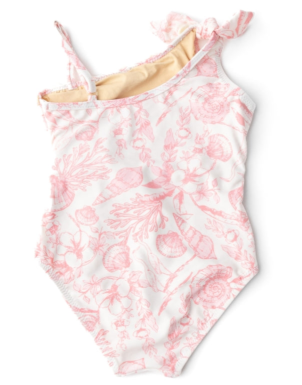 Shade Critters One Shoulder 1 Piece Swimsuit- Coral Seaside Toile