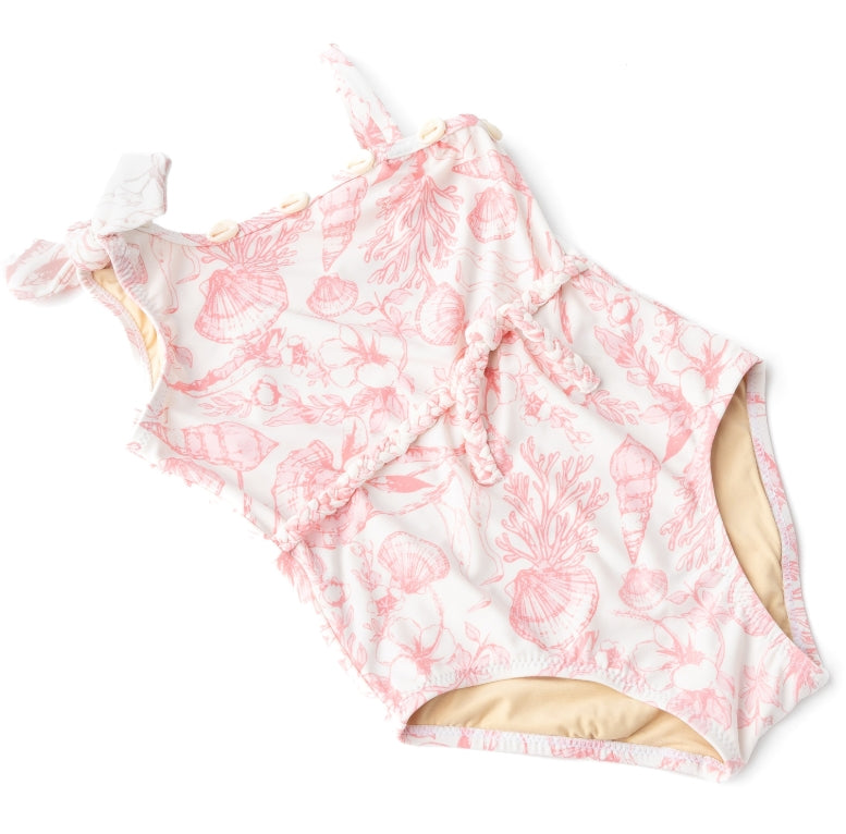 Shade Critters One Shoulder 1 Piece Swimsuit- Coral Seaside Toile