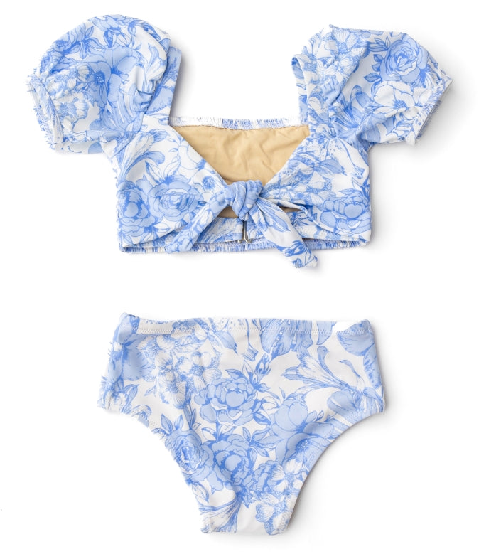 Shade Critters Tropical Blues Puff Sleeve- High-Waist 2pc Swimsuit