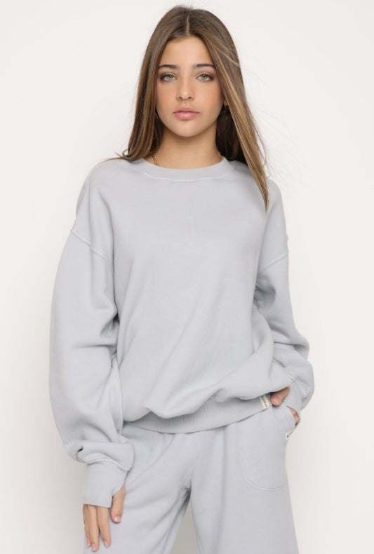 Kaveah Cotton Fleece Oversize Crewneck Sweatshirt - Silver Cloud