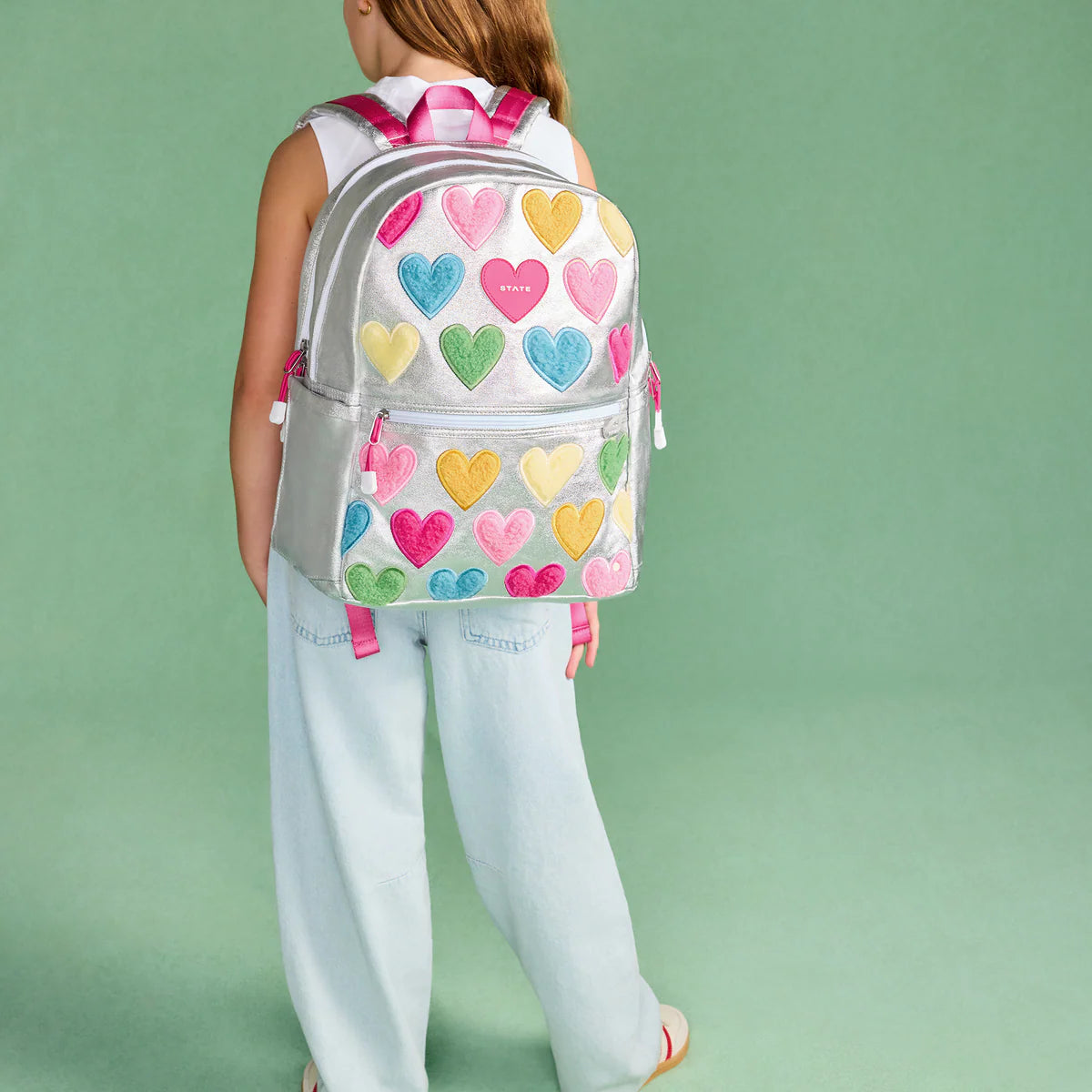 STATE Bags Kane Double Pocket 16" Backpack - Happy Chenille Hearts