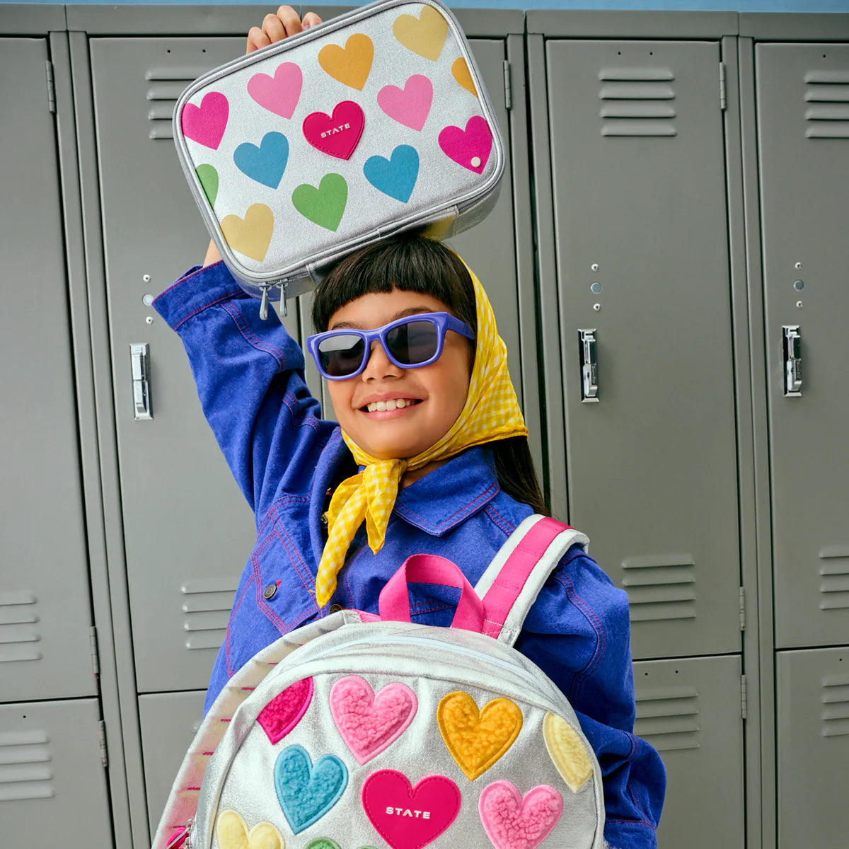 STATE Bags Kane Double Pocket 16" Backpack - Happy Chenille Hearts