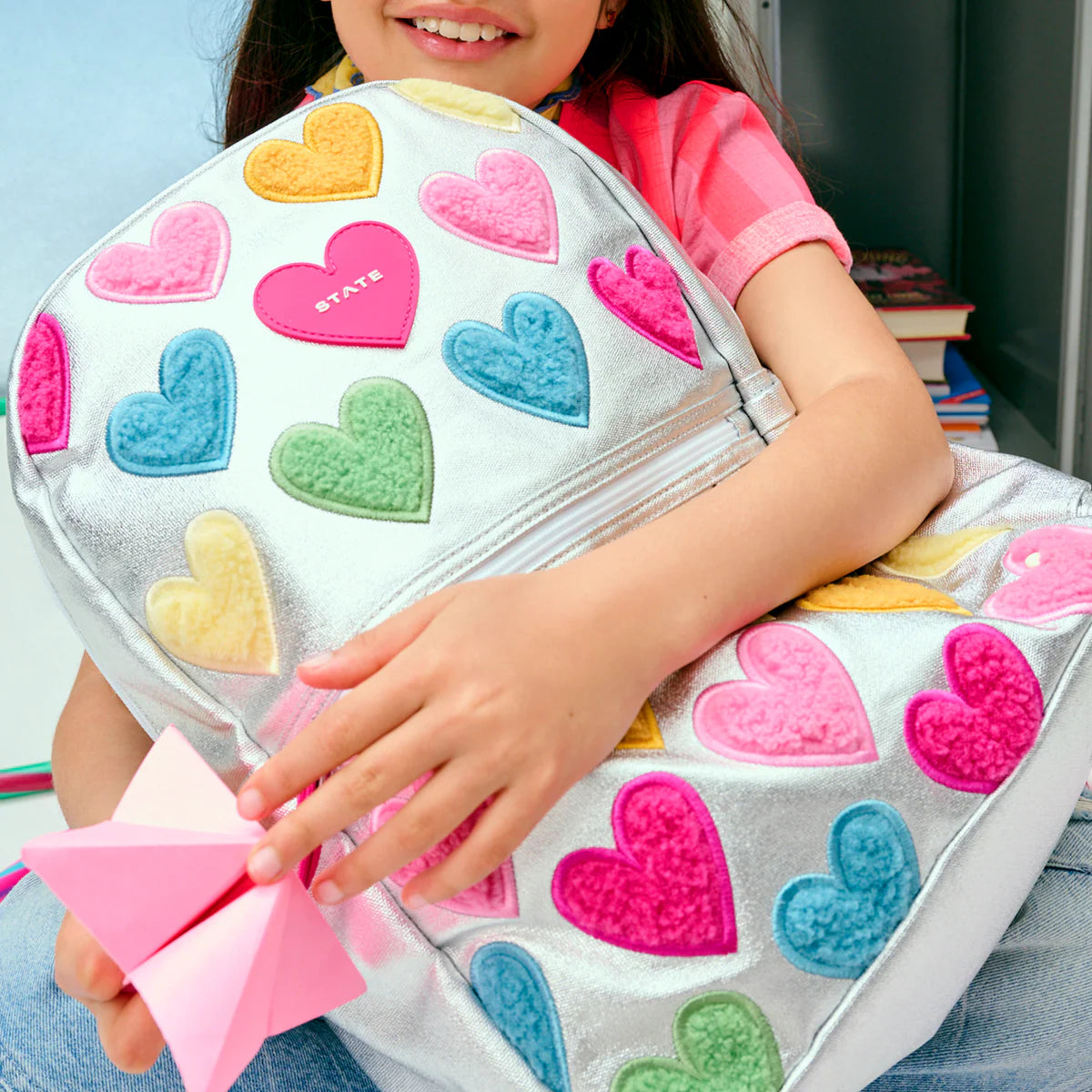 STATE Bags Kane Double Pocket 16" Backpack - Happy Chenille Hearts