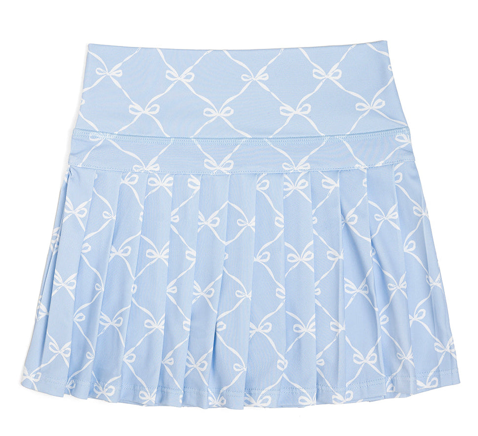 girls blue skirt with white bows