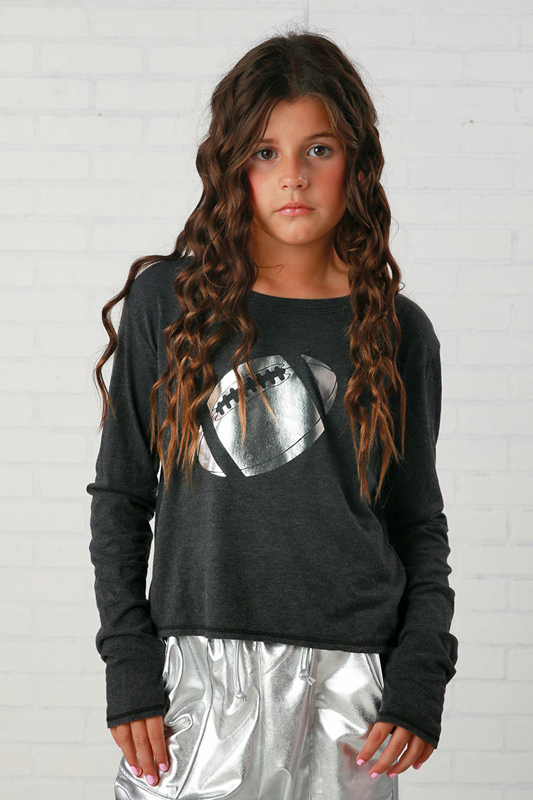 T2Love Black/Silver Metallic Football Boxy Tee