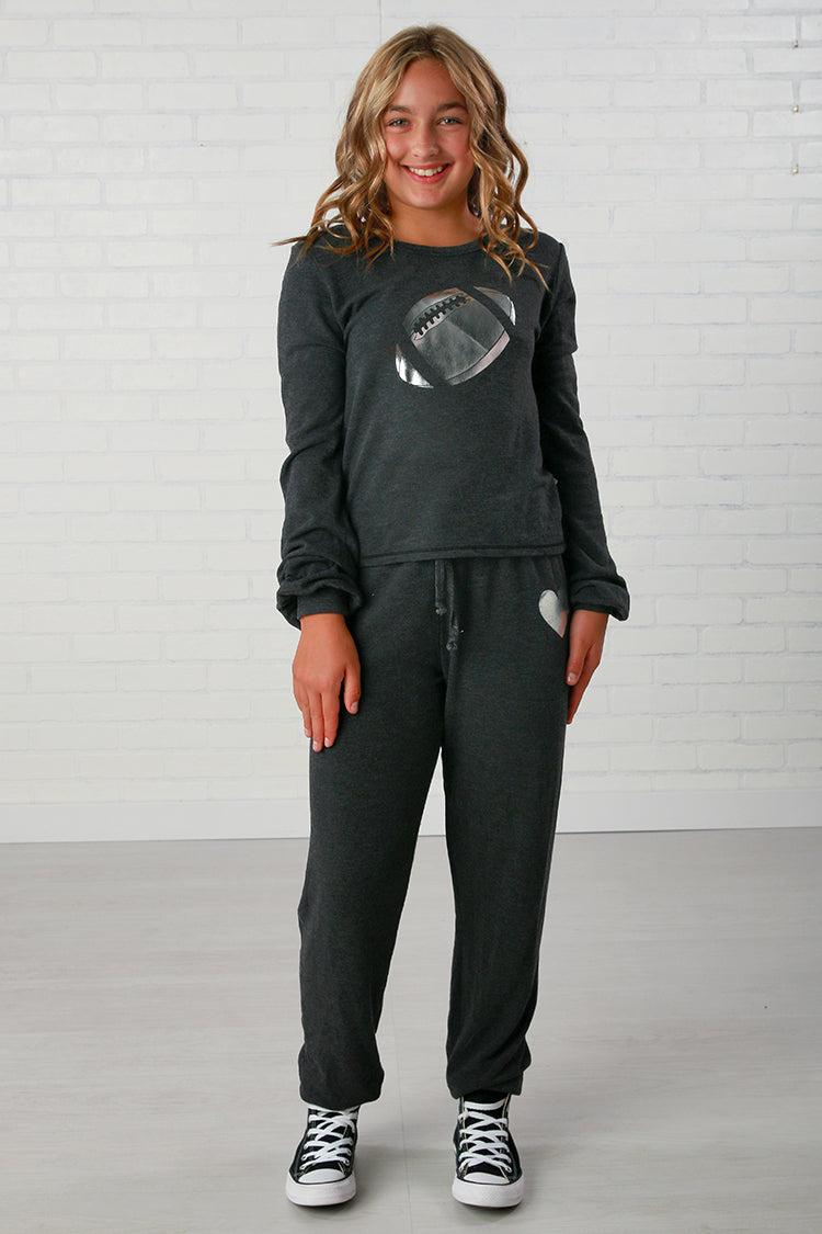 T2Love Black/Silver Metallic Football Sweatshirt