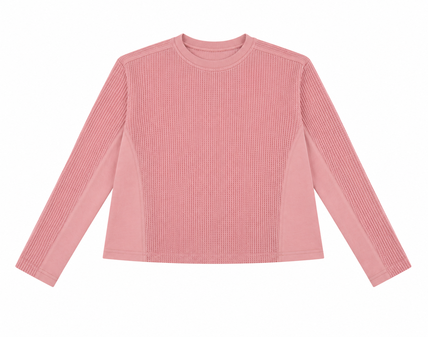 Soft pink waffle knit boutique top for tween girls with cotton side panels