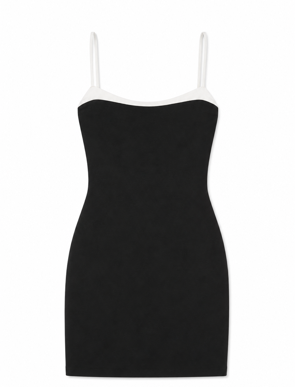 THEME NYC Char black fitted dress for tween girls featuring elegant white satin trim and spaghetti straps.