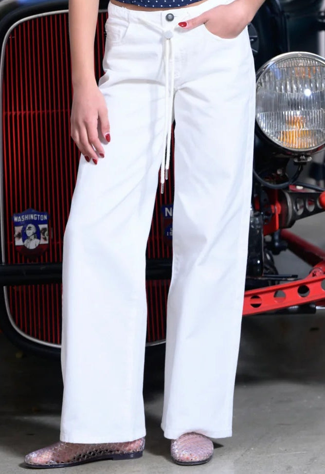 KatieJ NYC Tween Tribeca Wide Leg Jeans- White