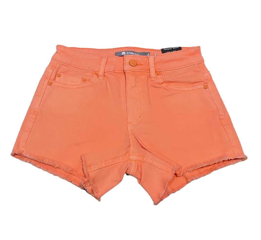 Tractr Jeans Brittany Fray Hem Stretch Denim Short - Neon Orange