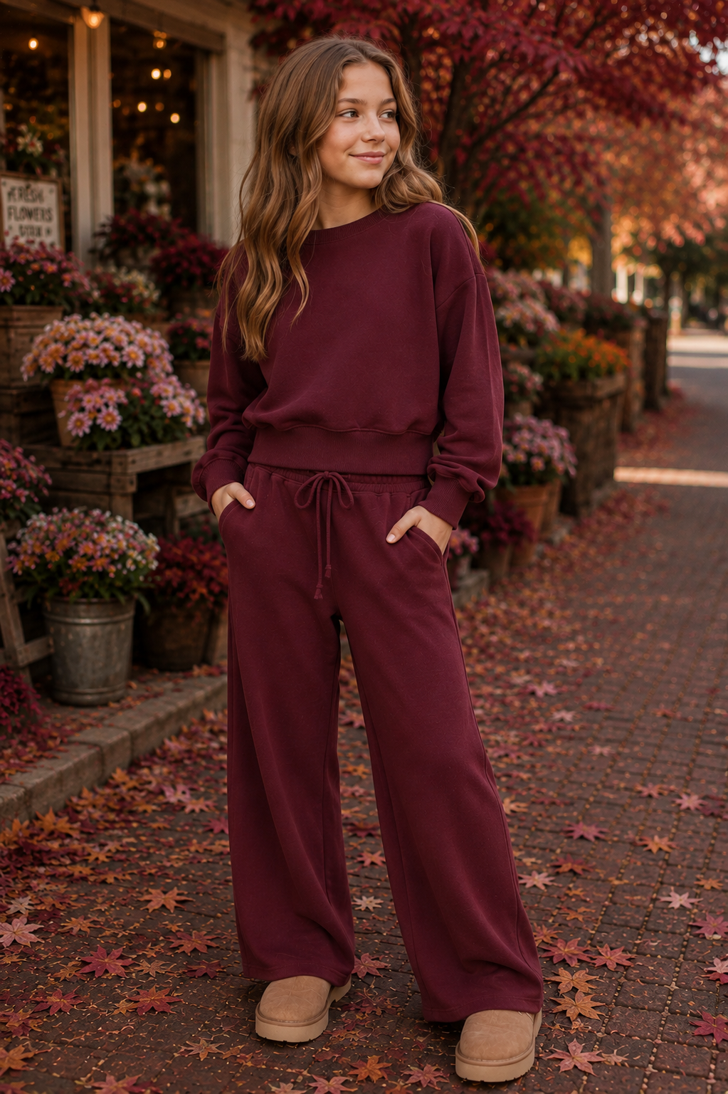 Tristan burgundy wide leg sweatpants with pockets