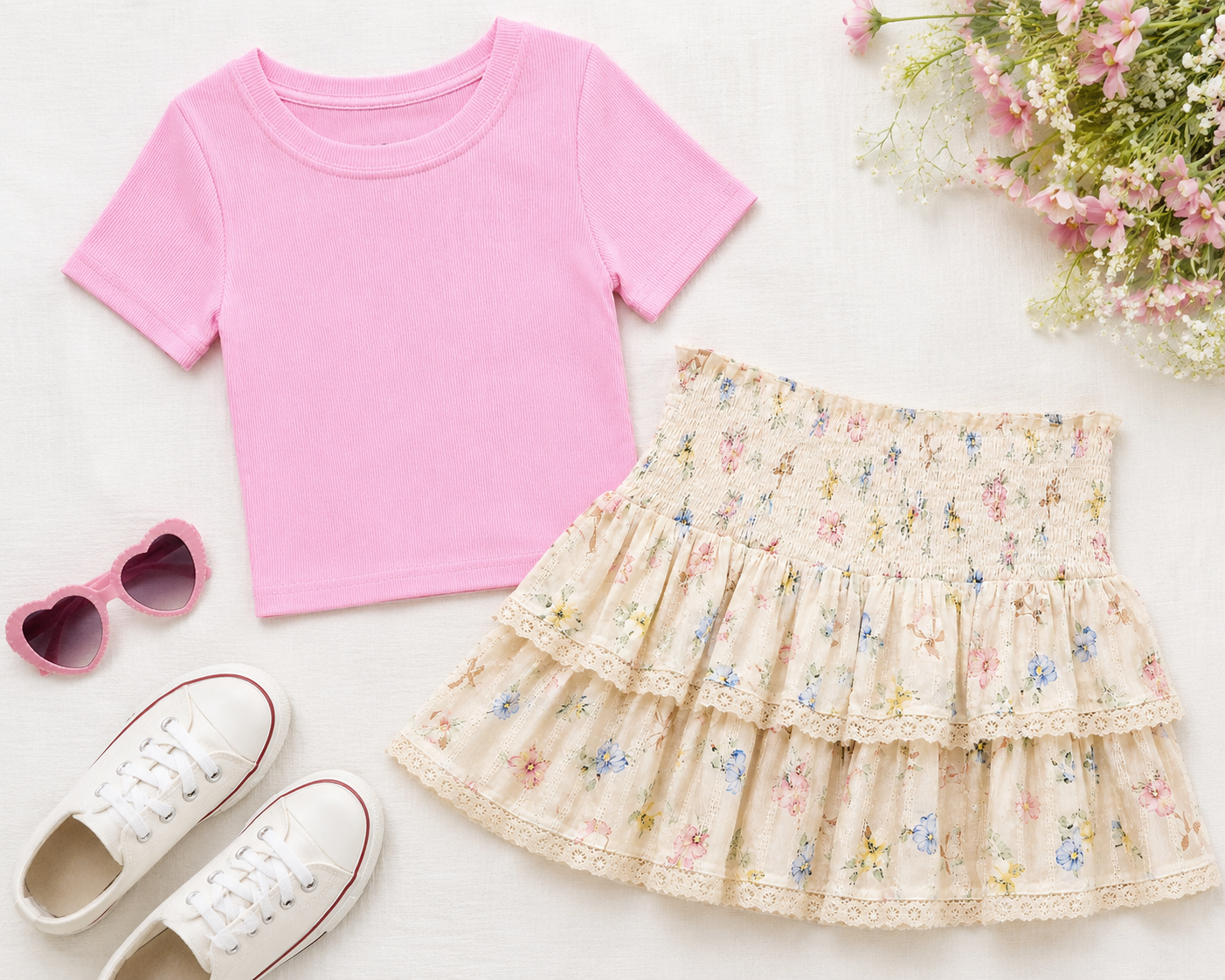 Baby pink fitted ribbed cropped tee for tween girls by KatieJ NYC