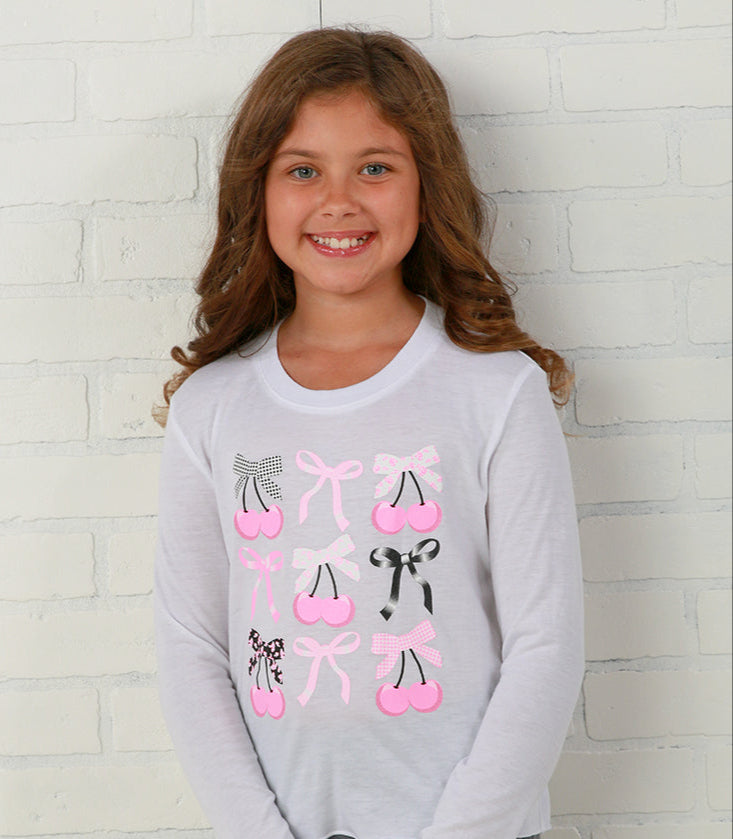 Firehouse White Nine Cherry + Bows Long Sleeve Tee
