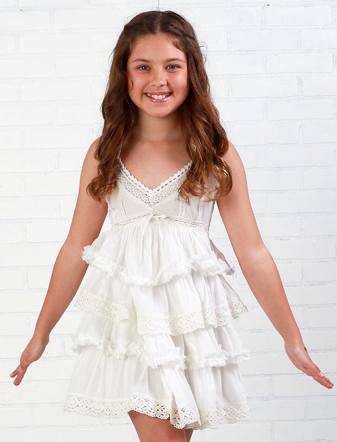 KatieJ NYC White Tiered Eyelet Dress for Tweens X-Large 14
