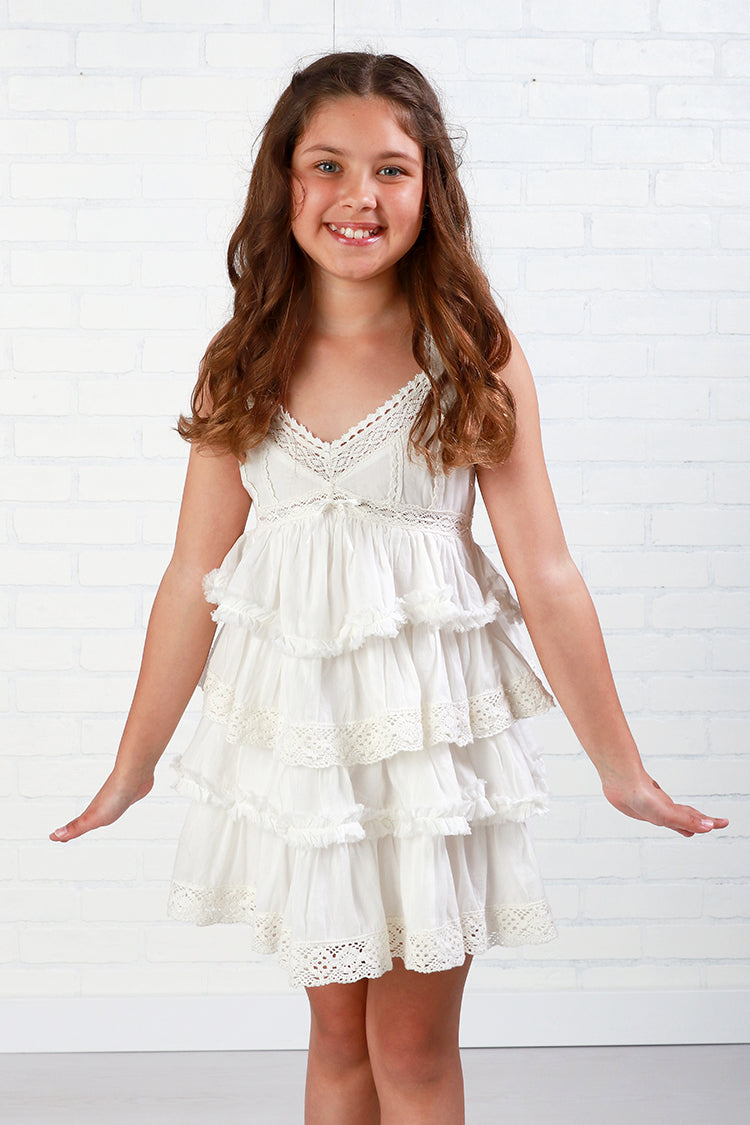KatieJ NYC White Tiered Eyelet Dress for Tweens X-Large 14