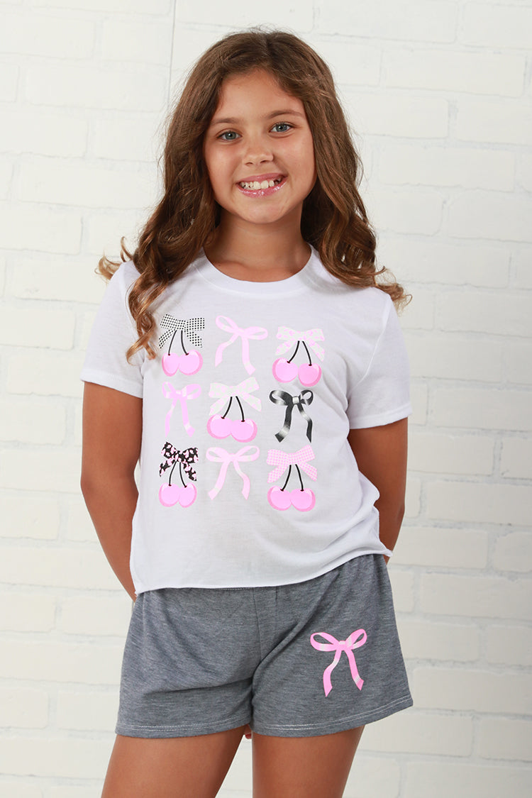 Firehouse White Nine Cherry + Bows Short Sleeve Tee