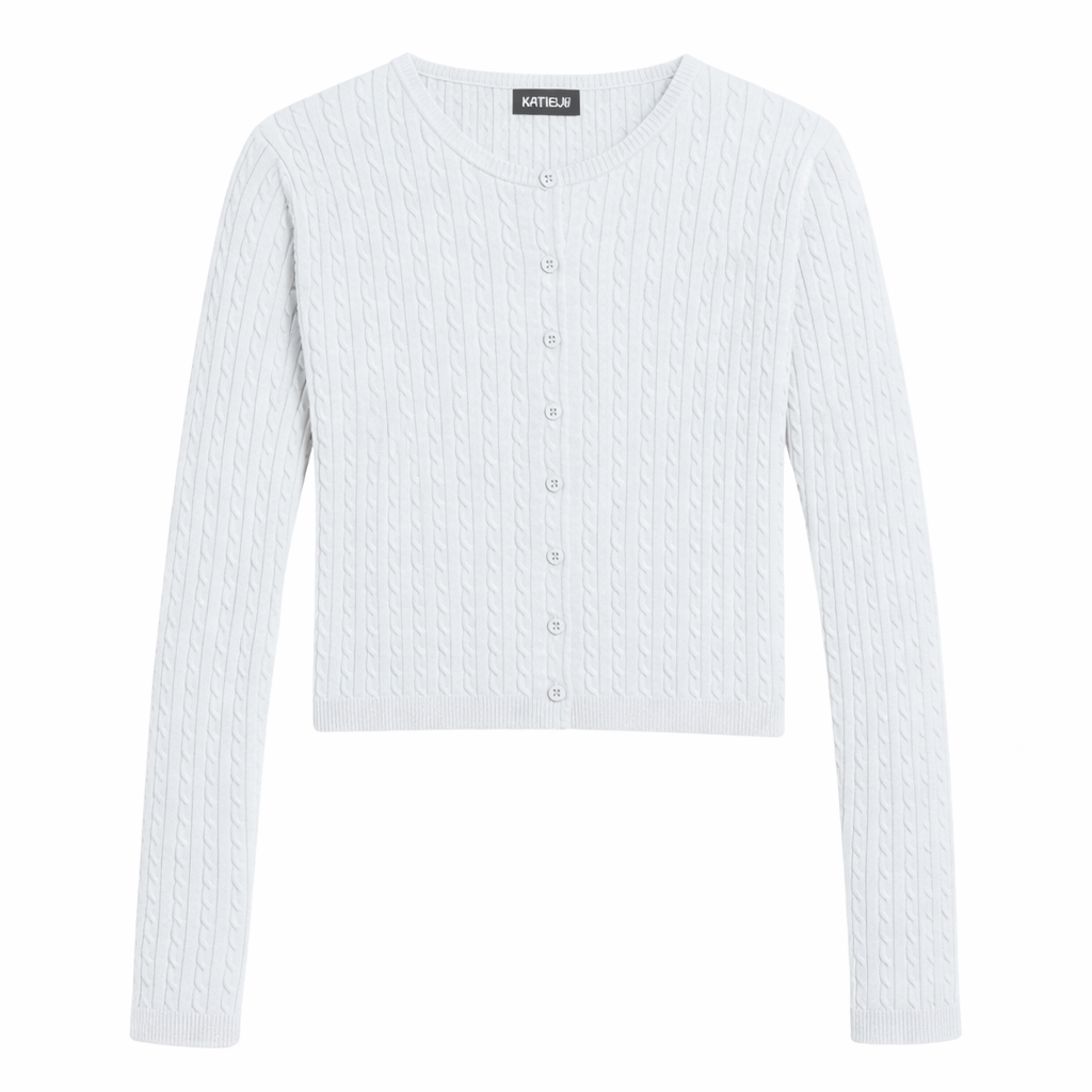 KatieJ NYC Tween Rory Cable Knit Cardigan- White