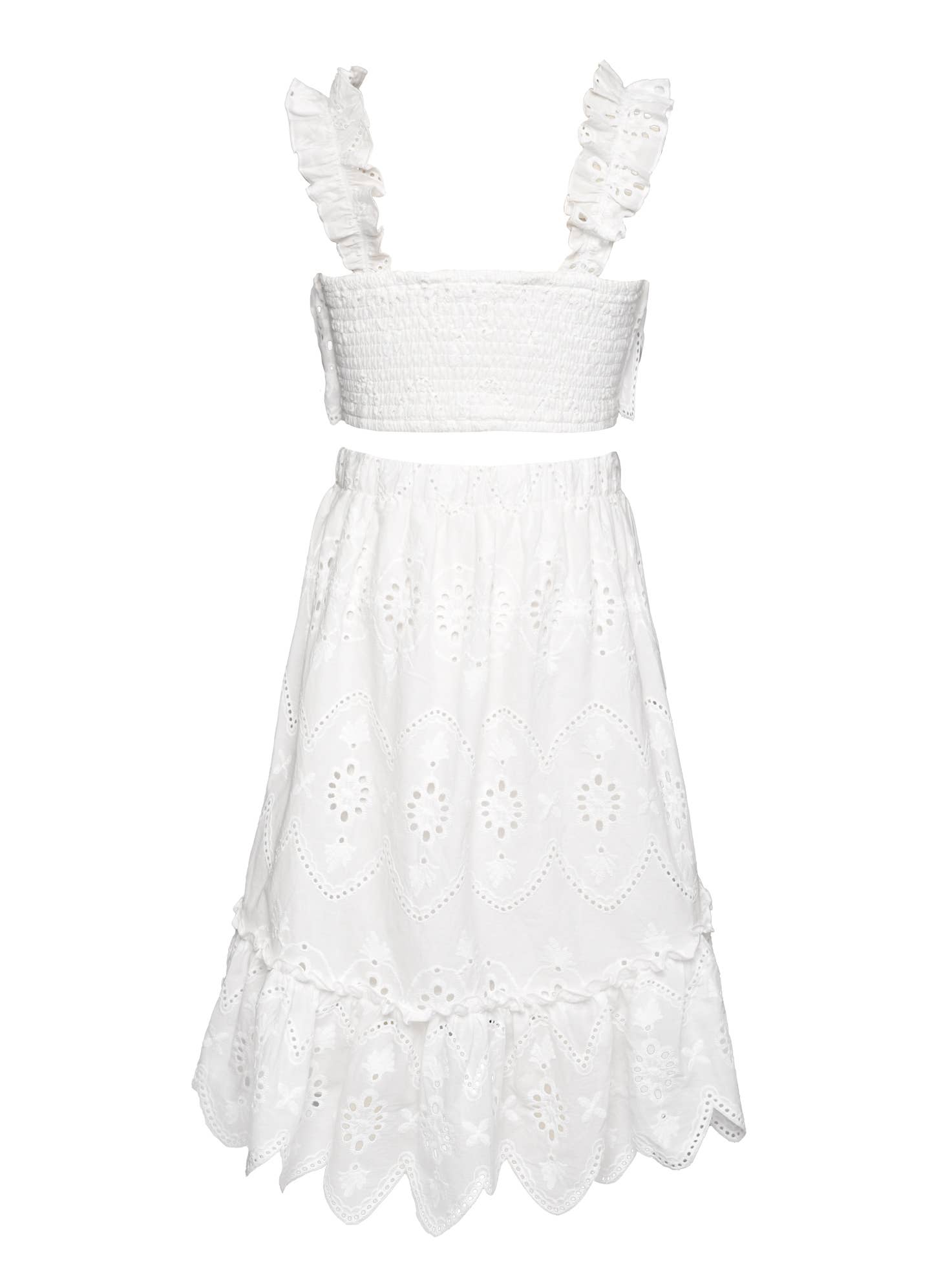 Hannah Banana Eyelet Scalloped Hem Dress - White