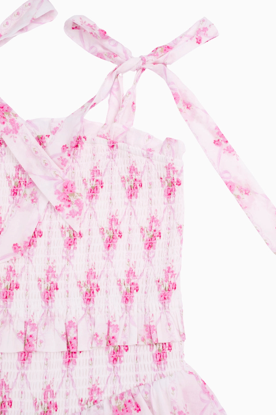 pink floral print tween girls sundress with bow tie straps