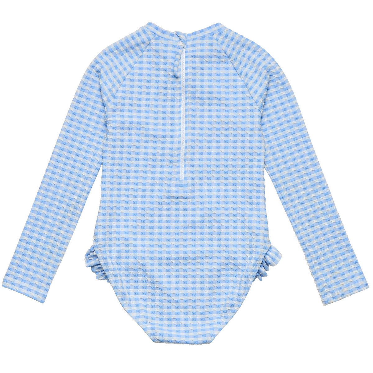 Snapper Rock Seaside Gingham Long Sleeve Ruffled 1pc Rashguard- 2-6Y