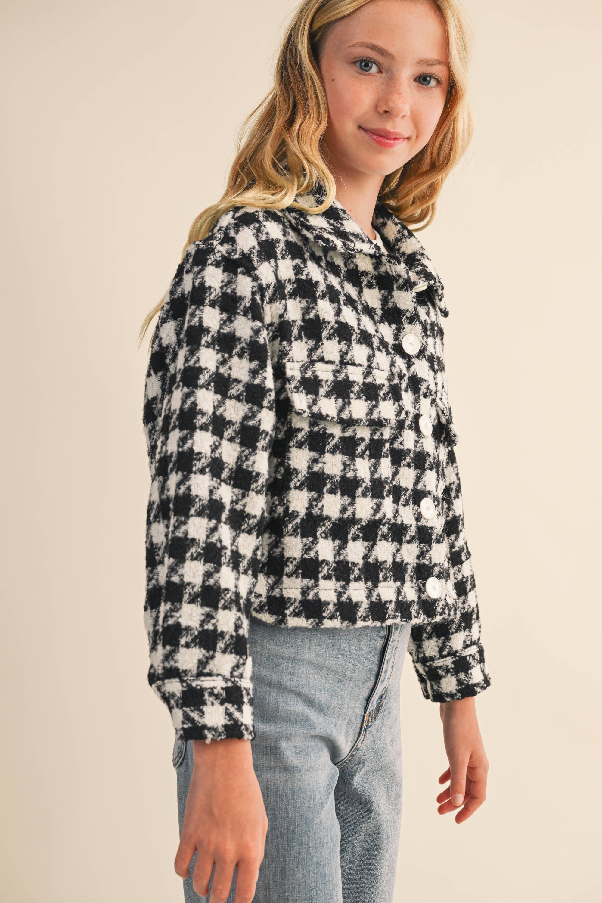 Heart & Arrow Tweed Houndstooth Cropped Jacket