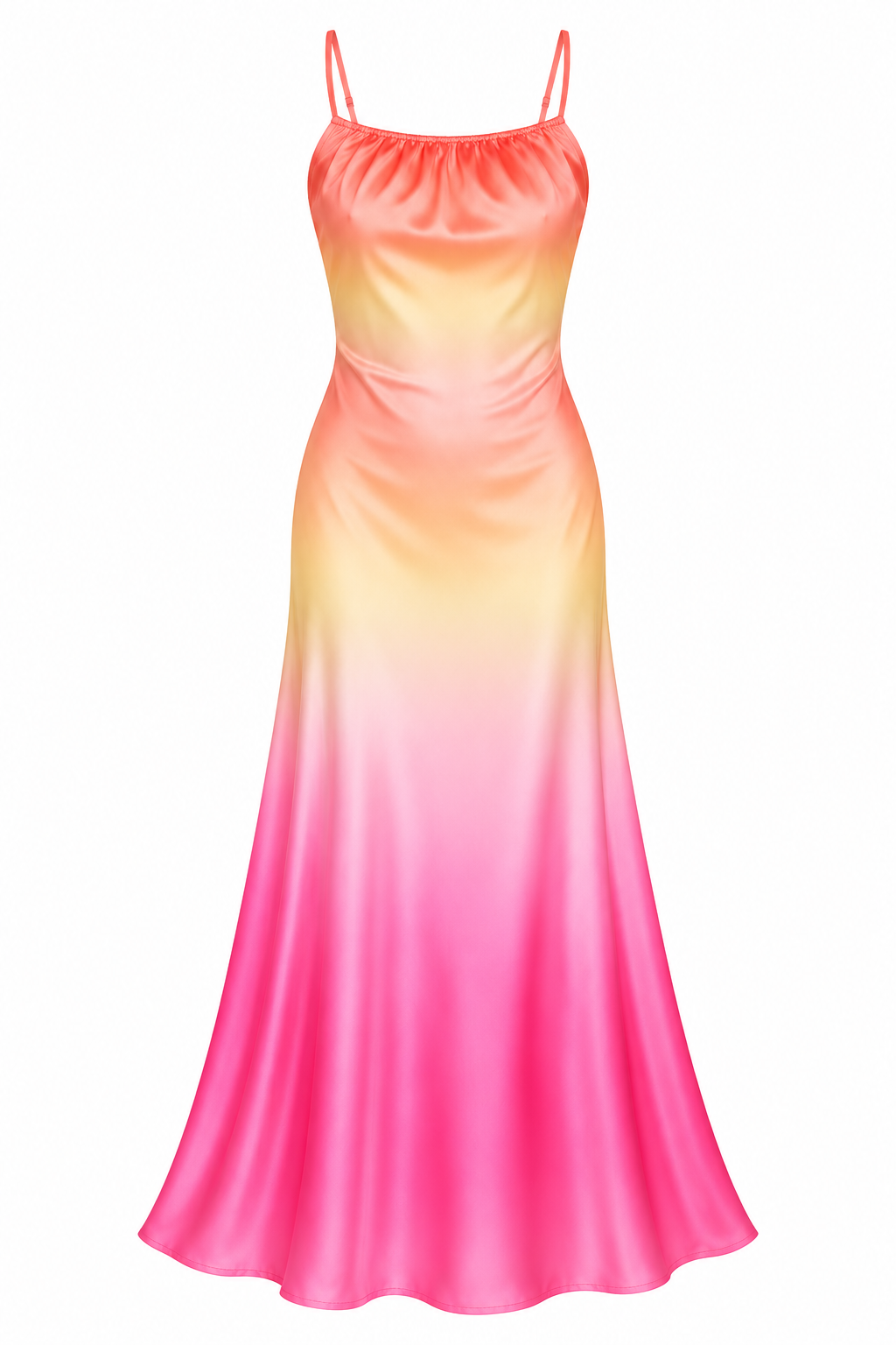 KatieJ NYC Anastasia Hot Pink Ombre satin maxi dress front on white background
