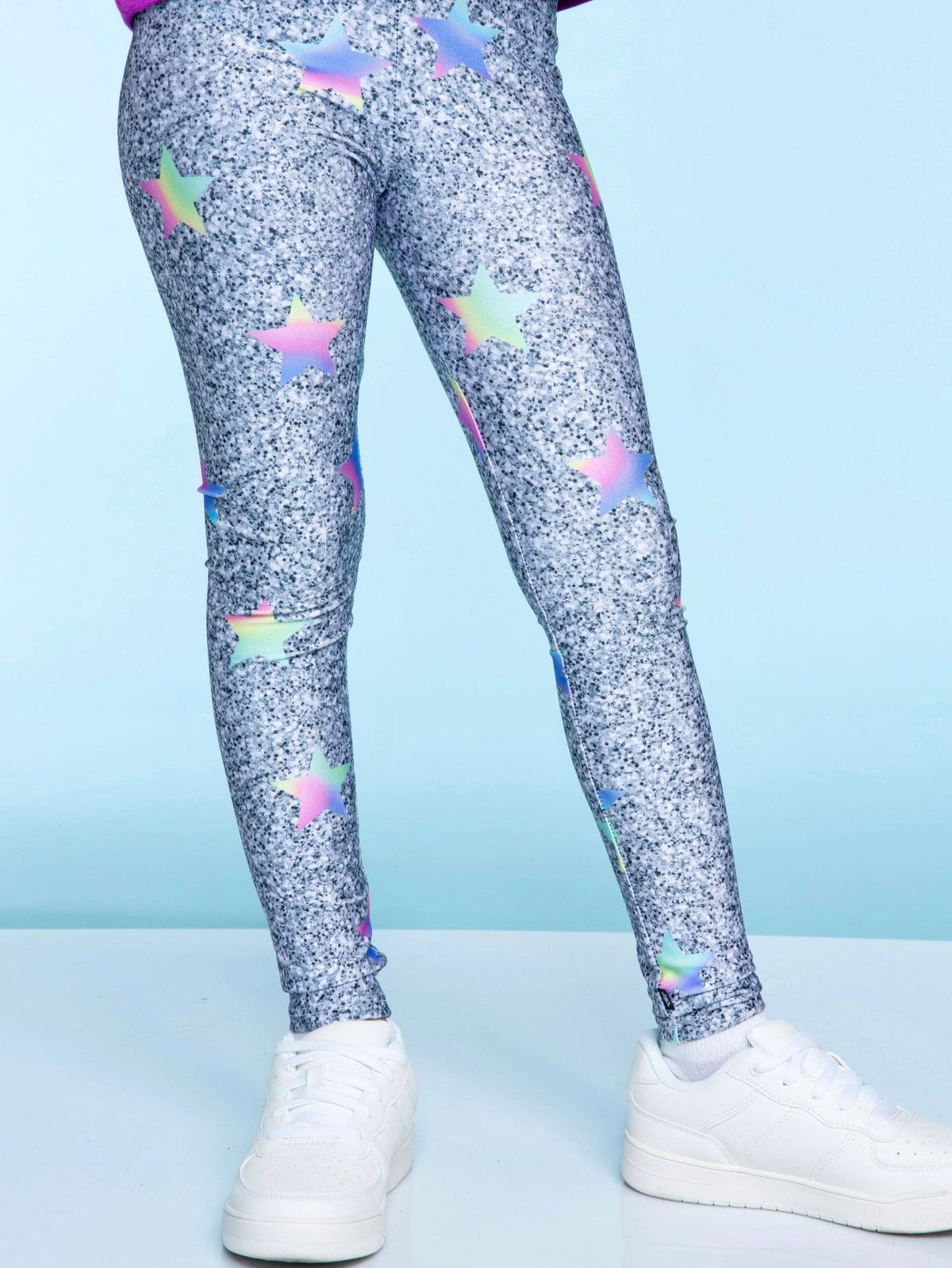 Leggings Pixie con estrellas pastel y purpurina plateada