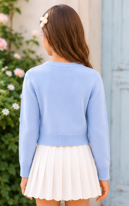Lola + The Boys blue crystal bow sweater for girls