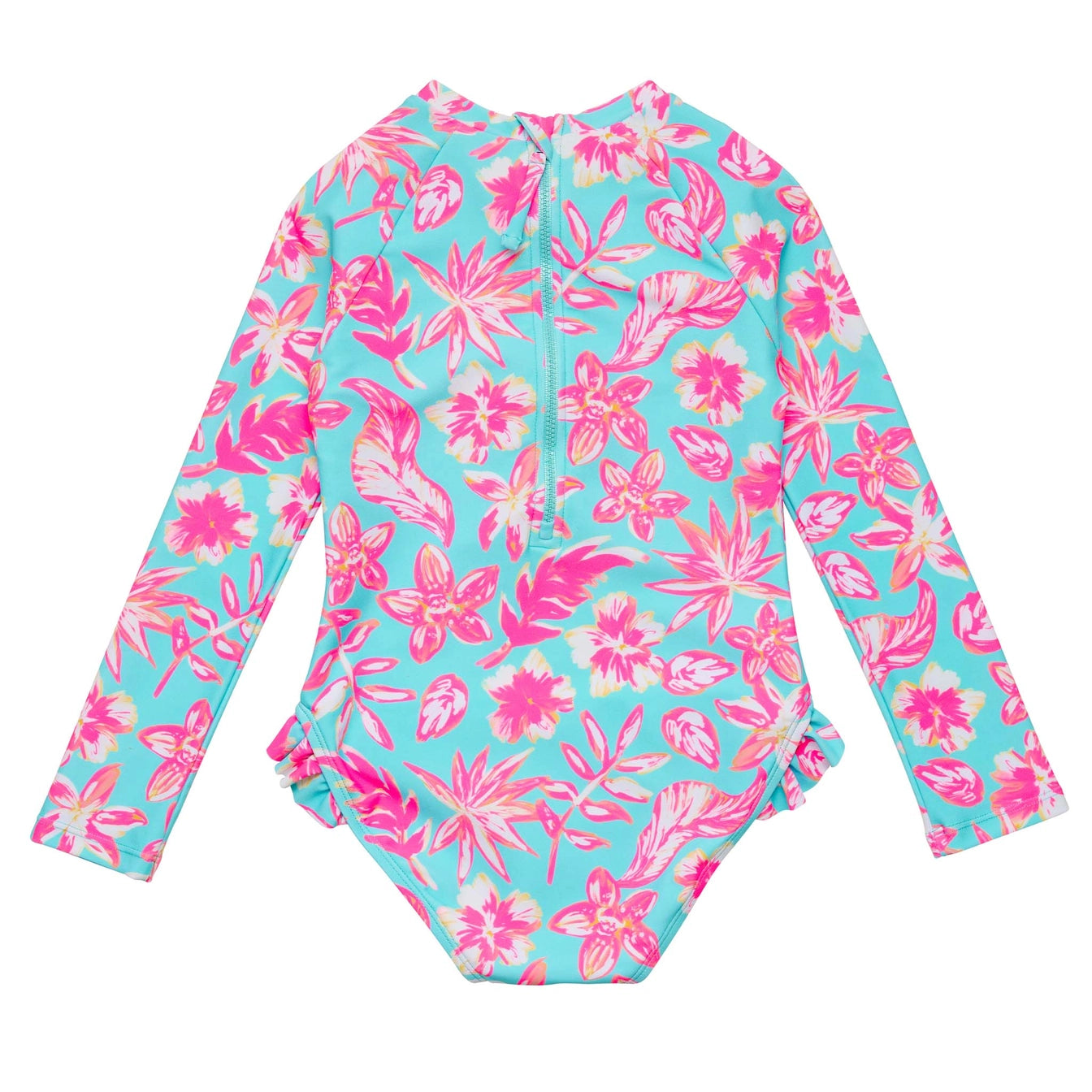 Snapper Rock Tropical Glow Long Sleeve Ruffle Rashguard Surf Suit- 2-6