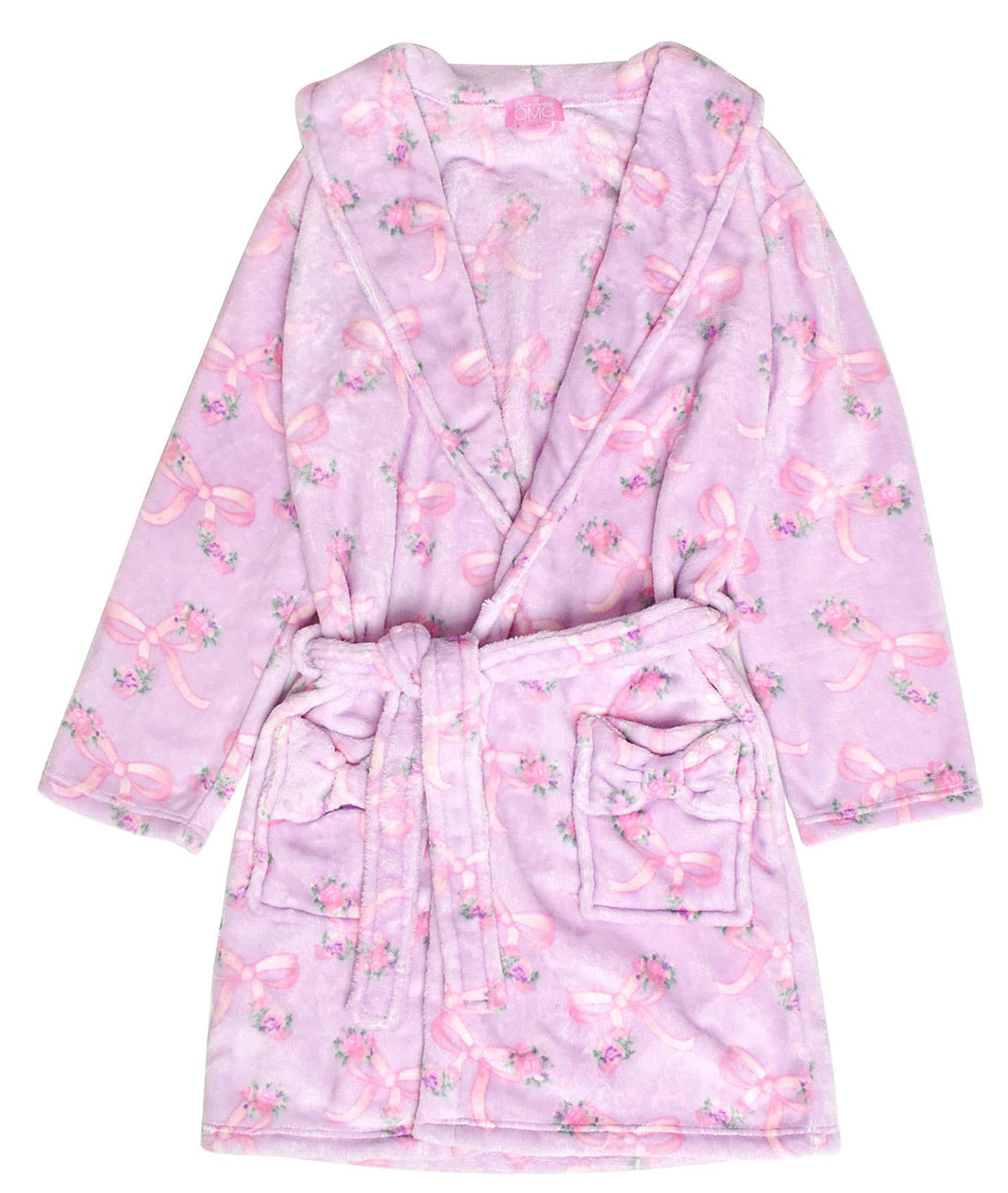 Fleece Bath Robe: Orchid Floral Bow Print