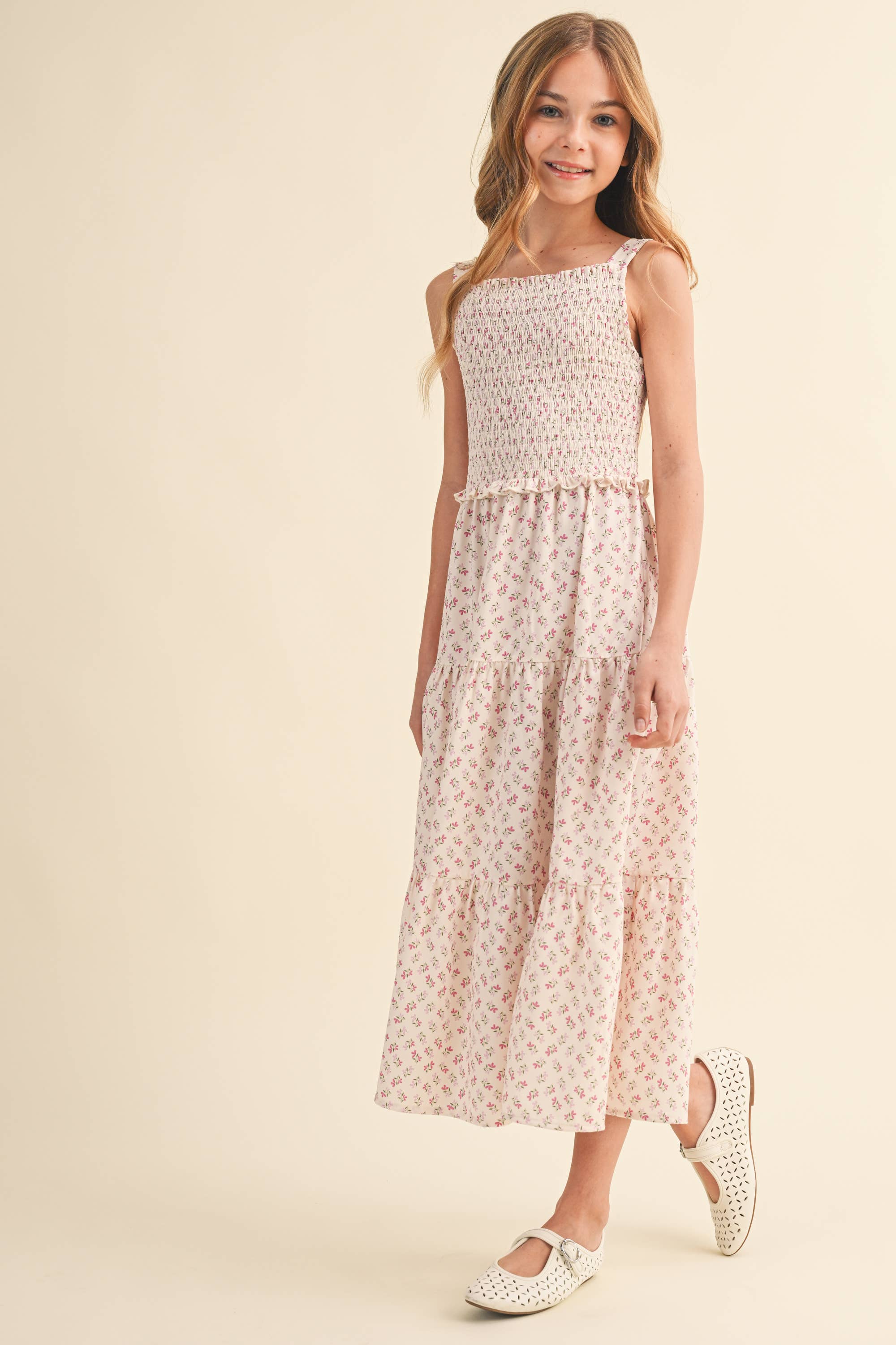 Heart & Arrow Tween Smocked Floral Midi Dress