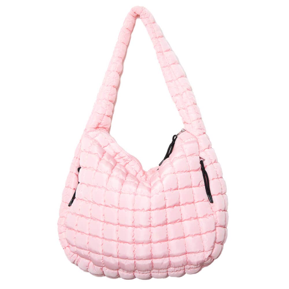 Oversized Quilted Puffer Tote Bag-Light Pink