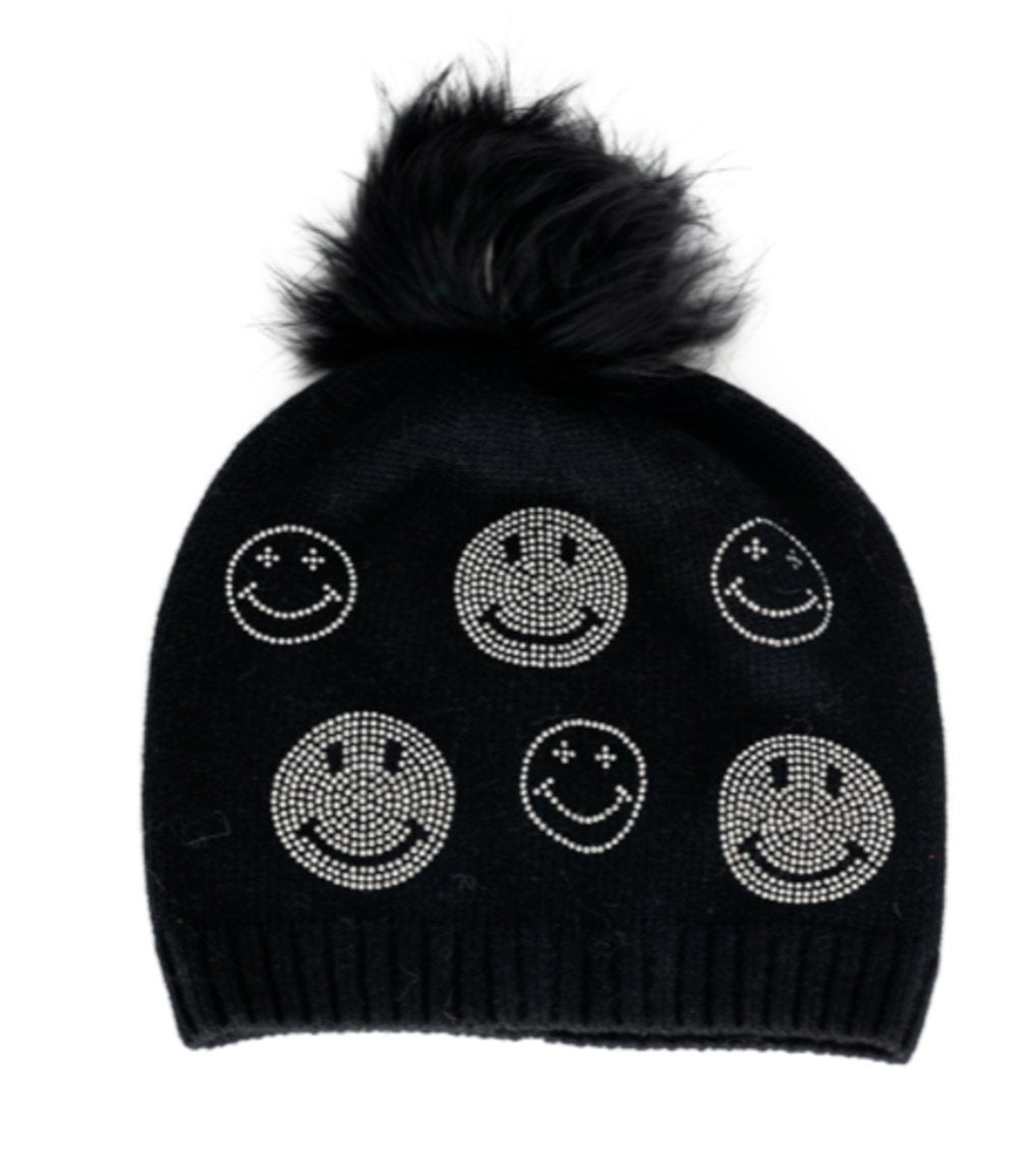 Bari Lynn Black Crystal Smiles Pom Pom Hat - Everything But The PrincessBari Lynn