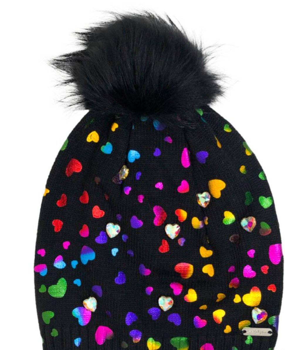 Bari Lynn Black Shimmer Hearts Pom Pom Hat - Everything But The PrincessBari Lynn