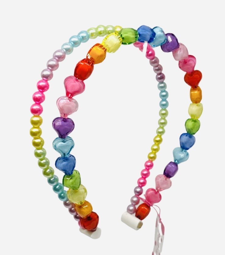 Bari Lynn Double Heart Bubble Beaded Headband-Rainbow - Everything But The PrincessBari Lynn
