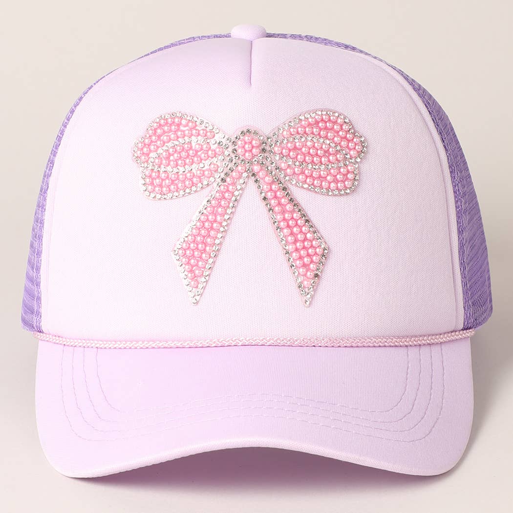 Rhinestone Bow Patch Trucker Hat- Hot Pink