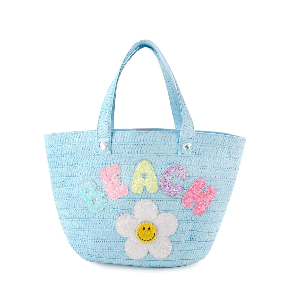 &#39;Beach&#39; Daisy Blue Straw Tote Bag - Everything But The PrincessOMG