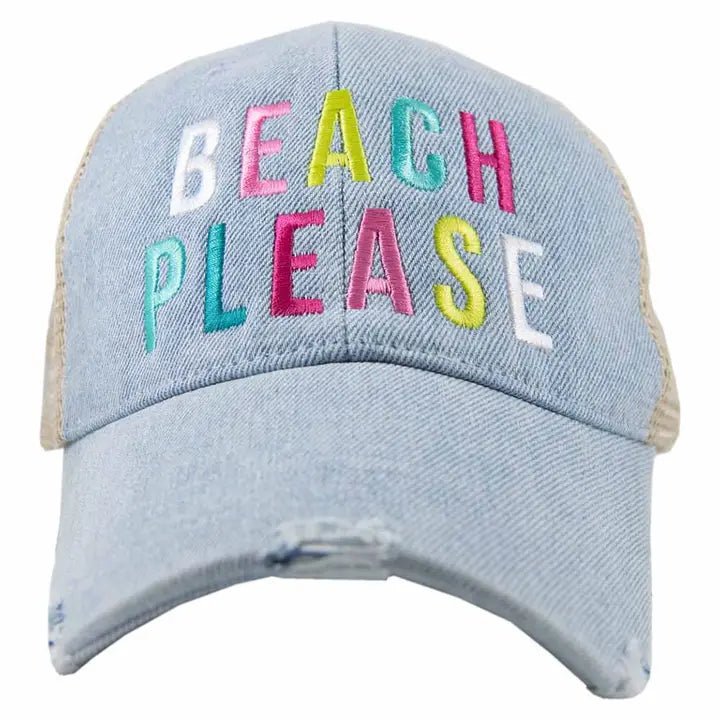 Beach Please Denim Tween/Adult Trucker Hat - Everything But The PrincessKatydid